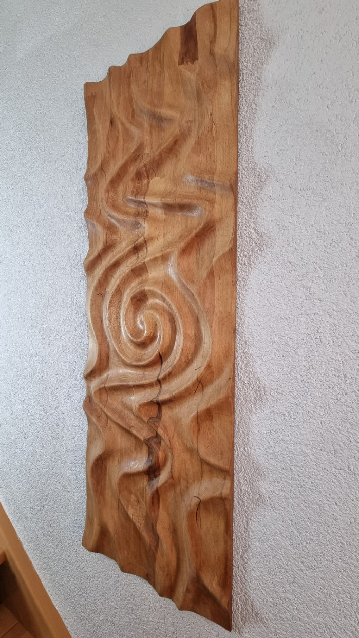 Wellen. Handgefertigte Wandpanorama aus Holz. Buche massiv. 1200 x 400 x 40. Holzskulptur, Skulpturen aus Holz, Wohnzimmer Dekor aus Holz