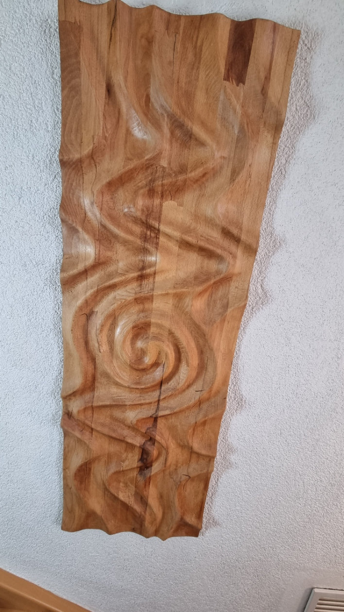 Wellen. Handgefertigte Wandpanorama aus Holz. Buche massiv. 1200 x 400 x 40. Holzskulptur, Skulpturen aus Holz, Wohnzimmer Dekor aus Holz