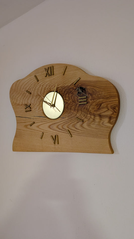 Handmade wooden clock. Solid cherry wood, 40 x 30 x 4 cm, living room decor.