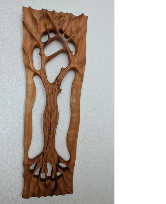 Tree of Life. Handcrafted wooden wall sculpture. Solid cherry wood 110 x 40 x 4 cm, wooden sculptures, wall sculpture, living room decor,