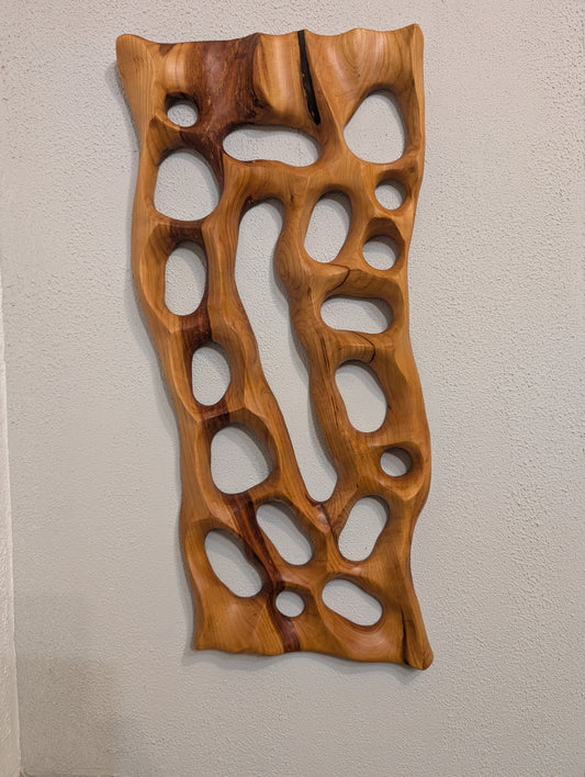 Handgefertigte Wand Skulptur aus Holz. Kirschbaum massiv 60 x 30 x 4, Holzskulptur,  Skulpturen aus Holz,  Wandskulptur, Wohnzimmer Dekor,
