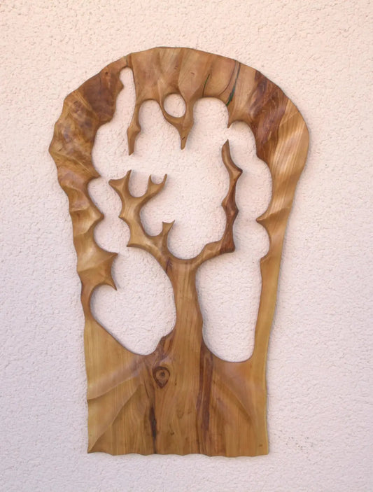 Baum. Help.Wandskulptur Kirschbaum 80x40cm | Abstrakte Wandkunst XXL Massivholz | Handgefertigt | Wohnzimmer Deko | Premium Holzkunst
