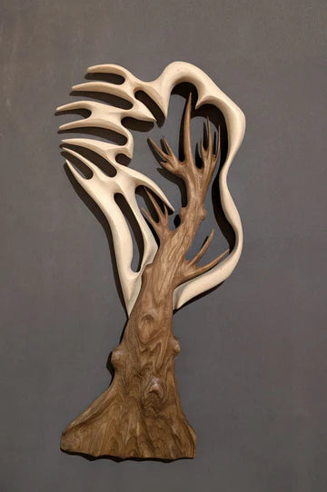 Baum im Sturm  Wanddeko Holz  Linde- Walnuss Massiv