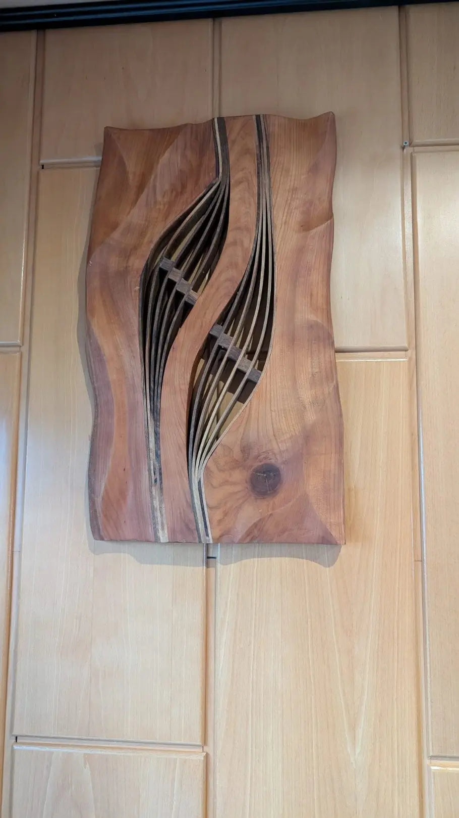 Wanddekoration Harfe Kirschbaum abstrakt modern handgeschnitzt