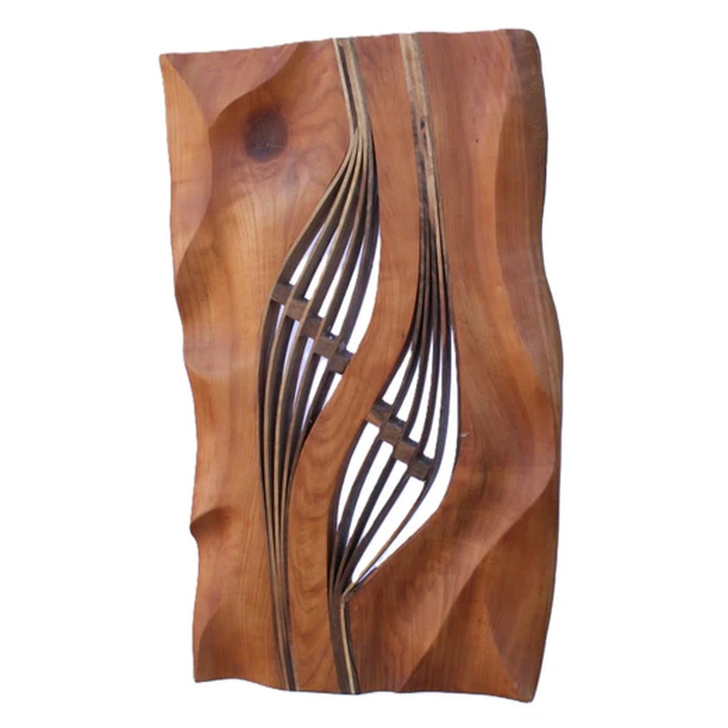 Wanddekoration "Harfe" Wandskulptur Kirschbaum 65x40cm. Abstrakte Wandkunst Massivholz