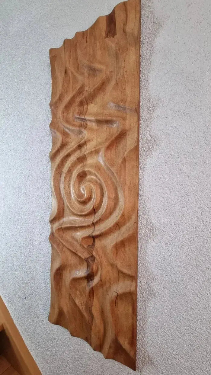 Wandpanorama Holz Buche 120cm | Handgefertigte Wandkunst Massiv | Moderne Skulptur XXL | Wohnzimmer Deko | Unikat Buche . 1200 x 400 x 40. Mein Shop