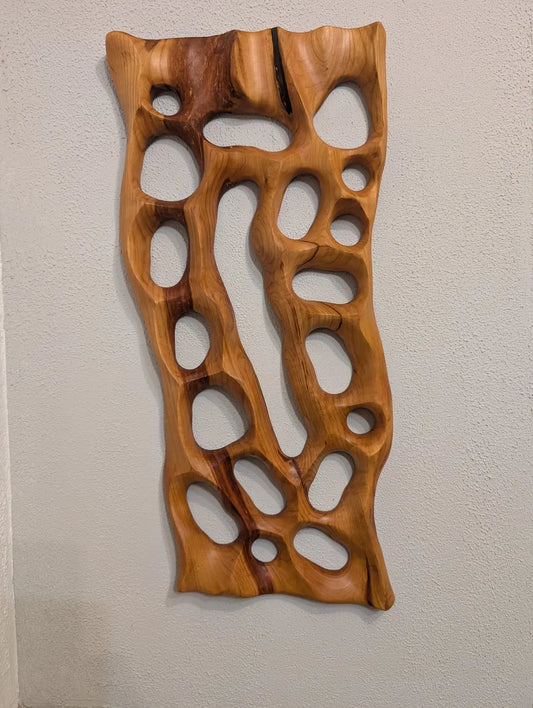 Netz Kirschbaum 60x30cm | Abstrakte Wandkunst Massivholz | Handgefertigt | Wohnzimmer Deko | Moderne Holzkunst